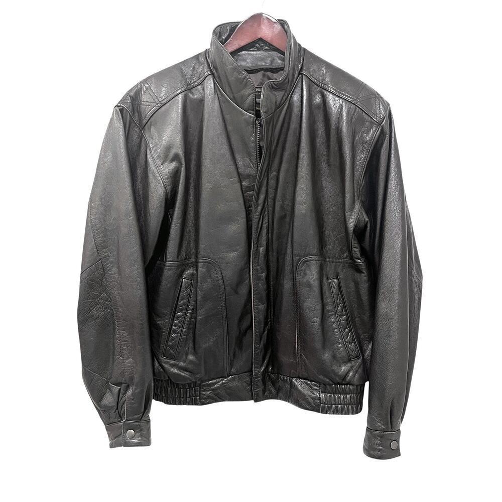 Reed Jacket Mens 40 Dark Brown Leather Bomber Full Zip Stand Collar Lined